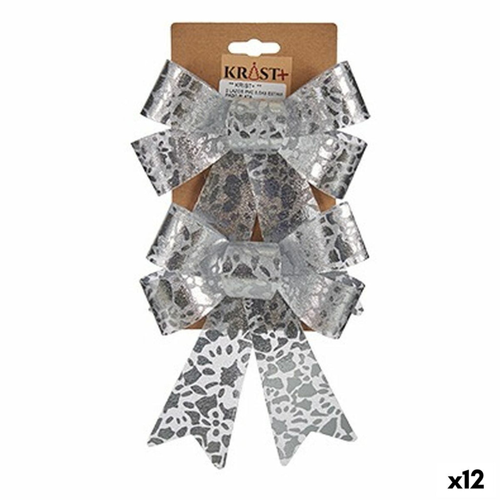 Krist+ HJ1-12011 Silver PVC Printed Bow 15 x 4 x 16 cm Christmas Ornament (12 Units)