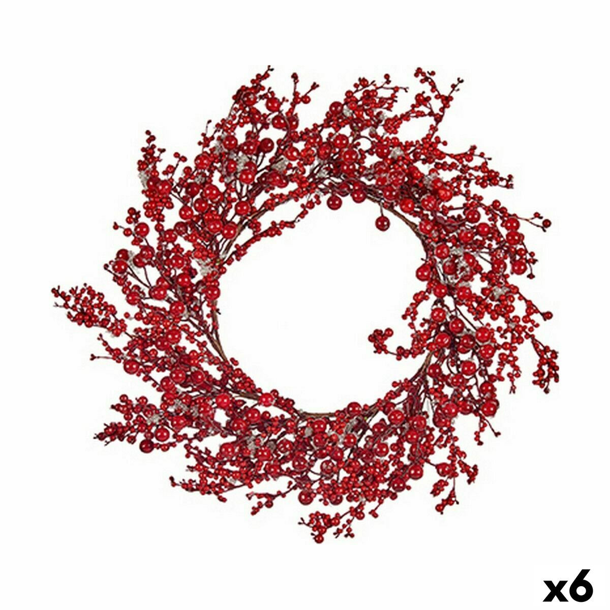 Red Plastic Christmas Wreath 48 x 10 x 48 cm (6 Units)