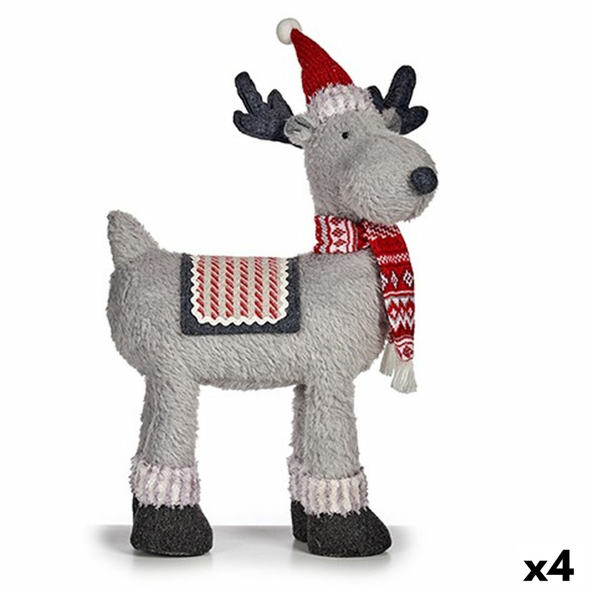 Decorative Christmas Reindeer Figure, Red and Gray, 22 x 47 x 45 cm (4 Units)