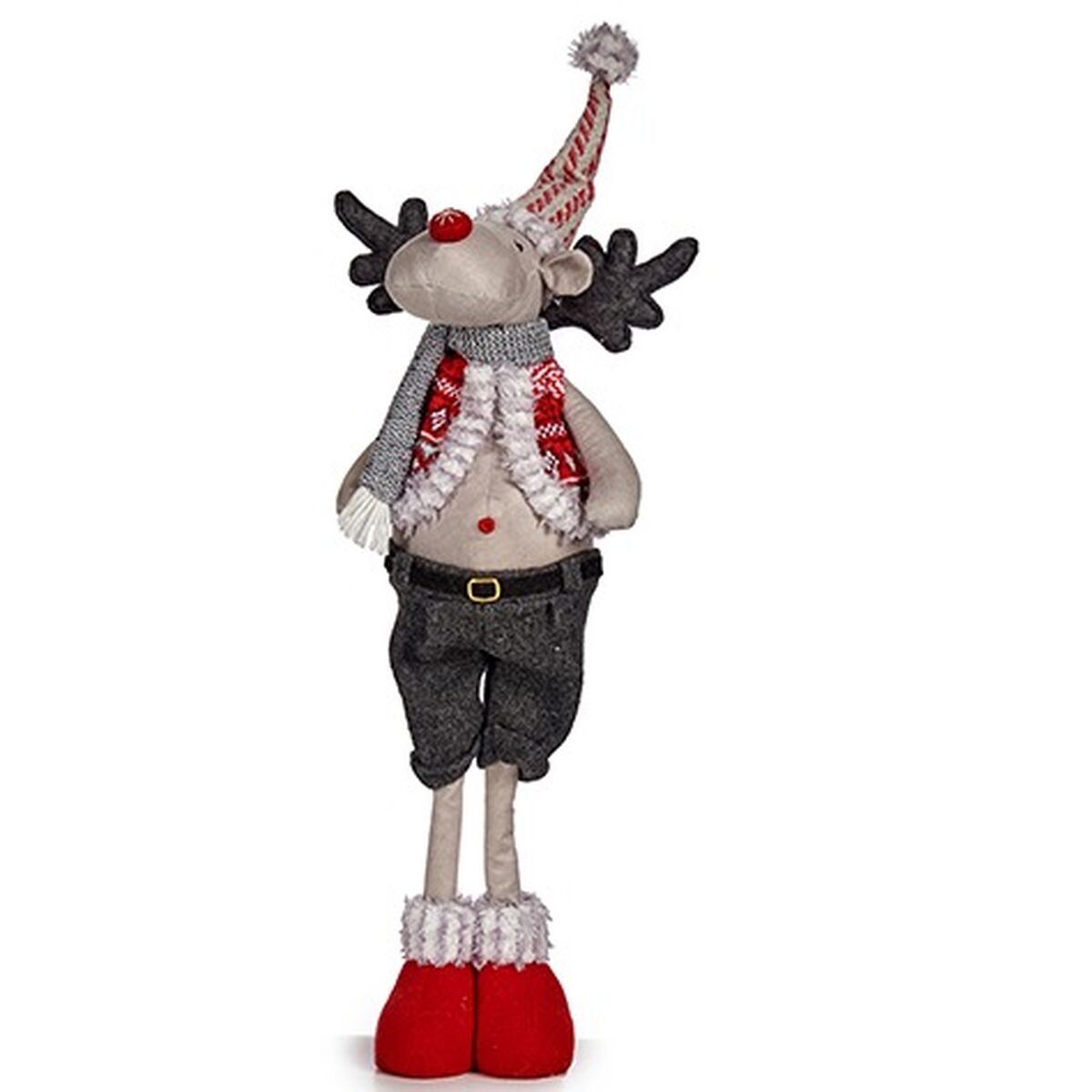 Decorative Christmas Reindeer Figure, Red Gray, Polyester, 13 x 65 x 18 cm (4 Units)
