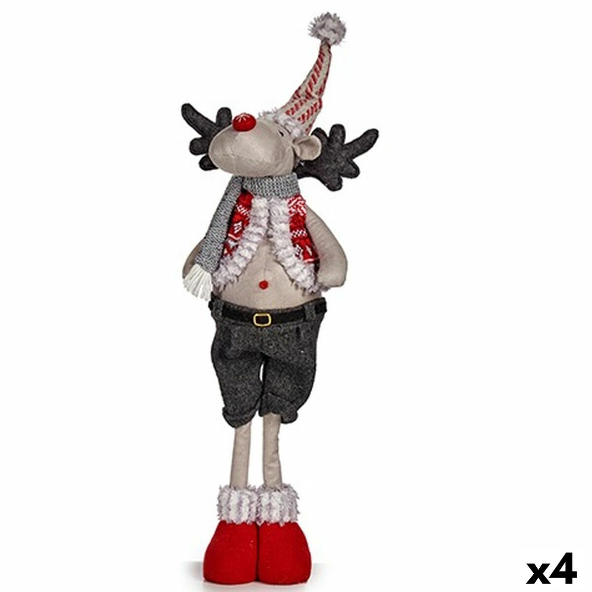 Decorative Christmas Reindeer Figure, Red Gray, Polyester, 13 x 65 x 18 cm (4 Units)