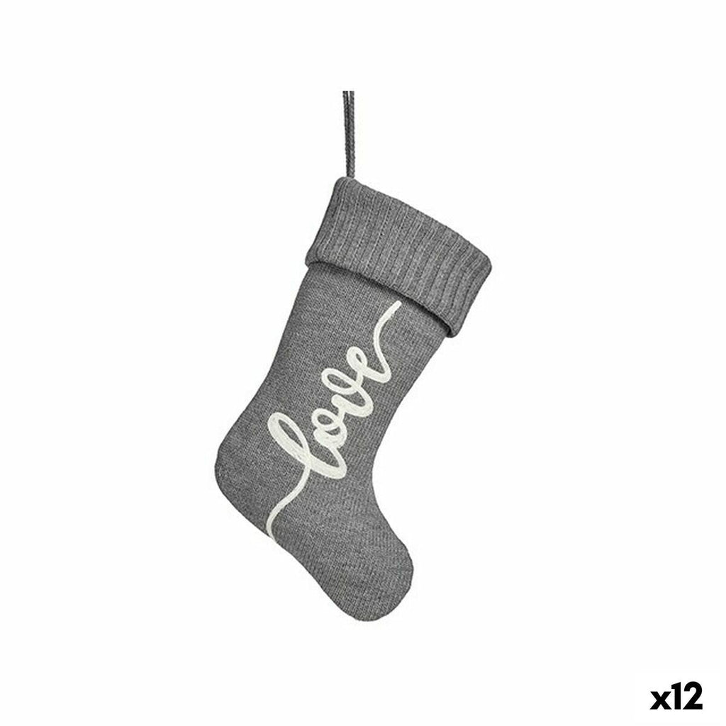 Christmas Ornament Love Christmas Stocking Gray Fabric 28 x 4 x 46 cm (12 Units)