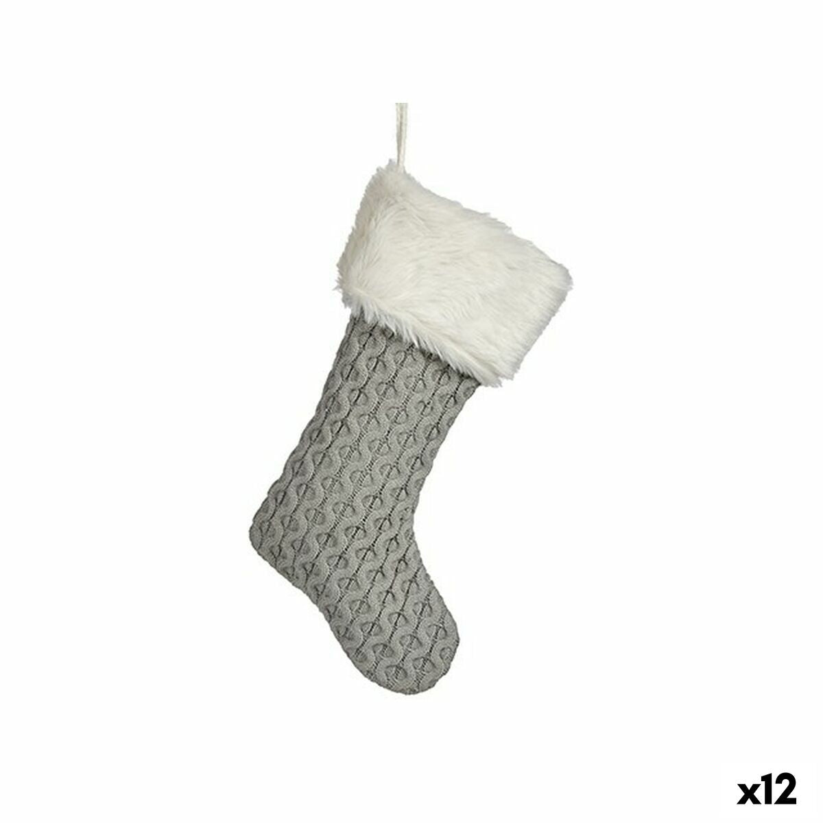 Christmas Stocking Ornament, Gray Fabric, 28 x 4 x 46 cm (12 Units)