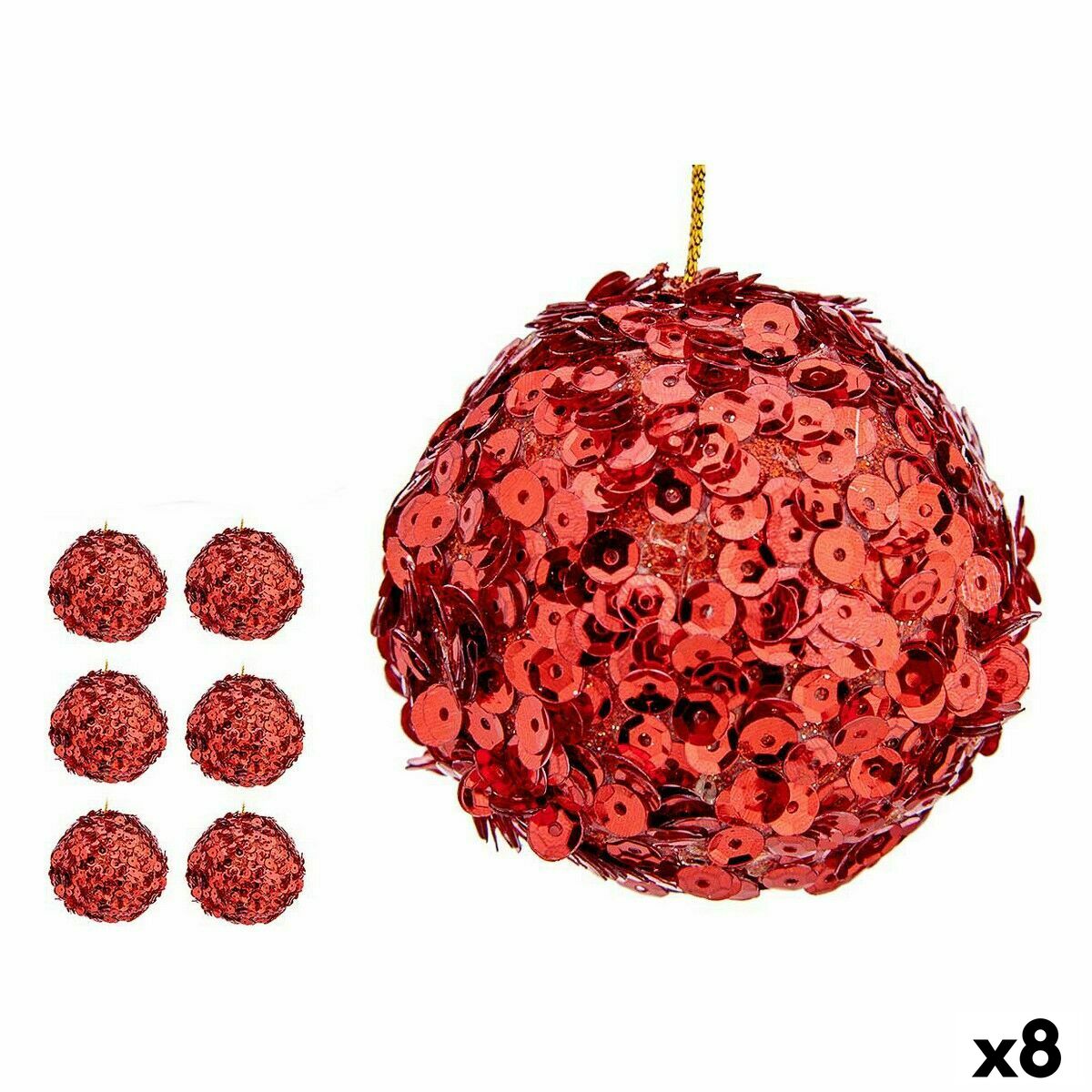 Krist+ 79545 Red Plastic Sequin Christmas Ball Set (8 Units)
