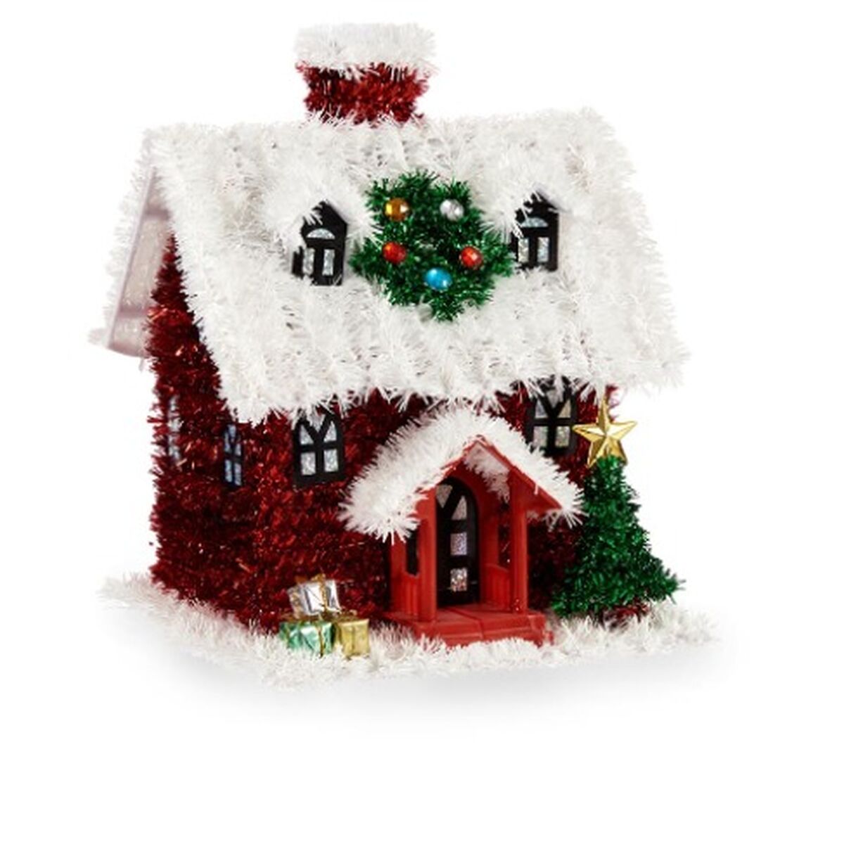 Decorative House Ornament, Sparkling, White and Red, Polypropylene PET, 19 x 24.5 x 19 cm (12 Units)