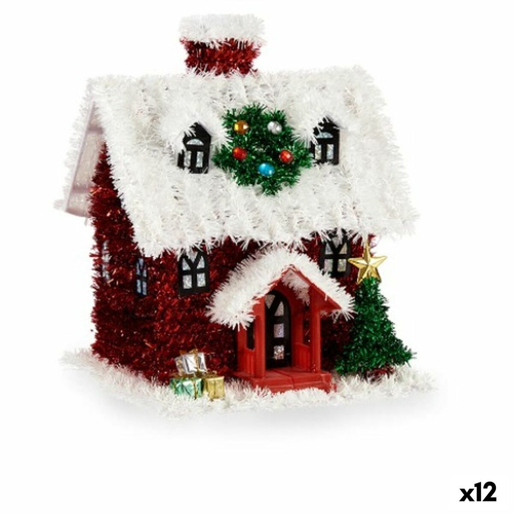 Decorative House Ornament, Sparkling, White and Red, Polypropylene PET, 19 x 24.5 x 19 cm (12 Units)
