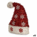 Adorno decorativo de gorro de Papá Noel, brillante, blanco y rojo, polipropileno PET, 17 x 23 x 9,5 cm (12 unidades)