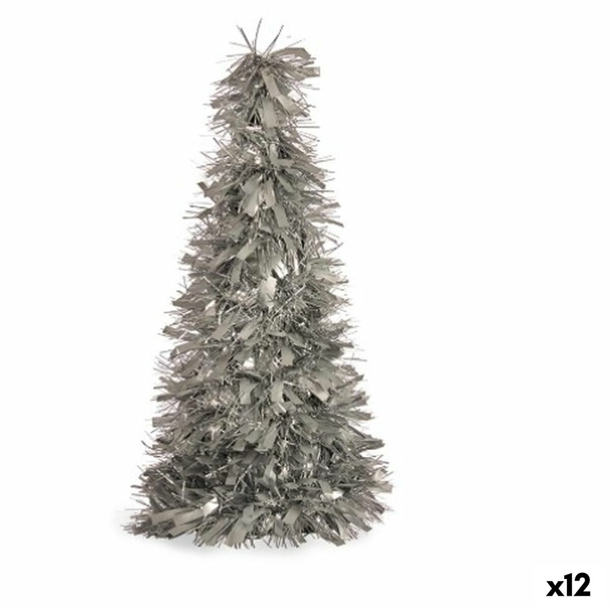 Decorative Christmas Tree Ornament, Sparkling Silver, Polypropylene PET, 27 x 45.5 x 27 cm (12 Units)