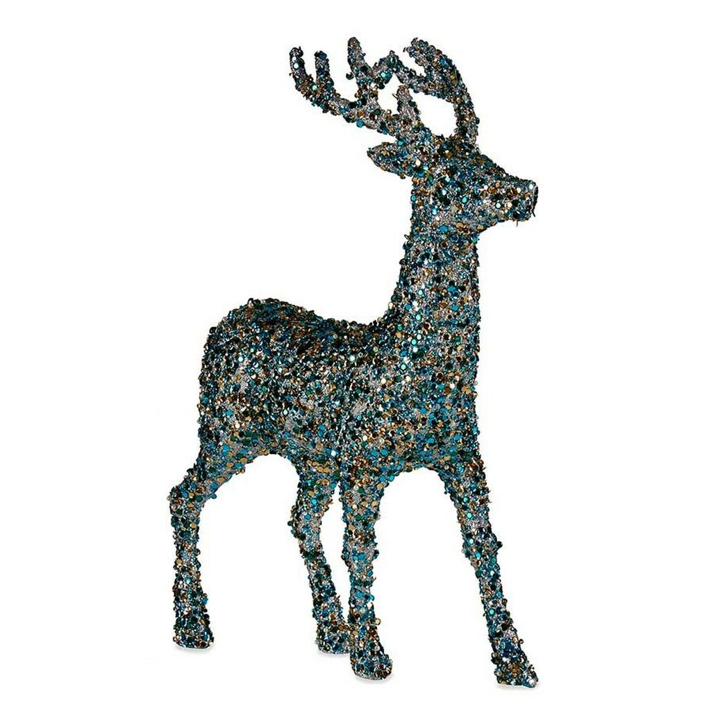Figura Decorativa Rena de Natal Purpurina Azul Dourado Plástico 15 x 45 x 30 cm (8 Unidades)