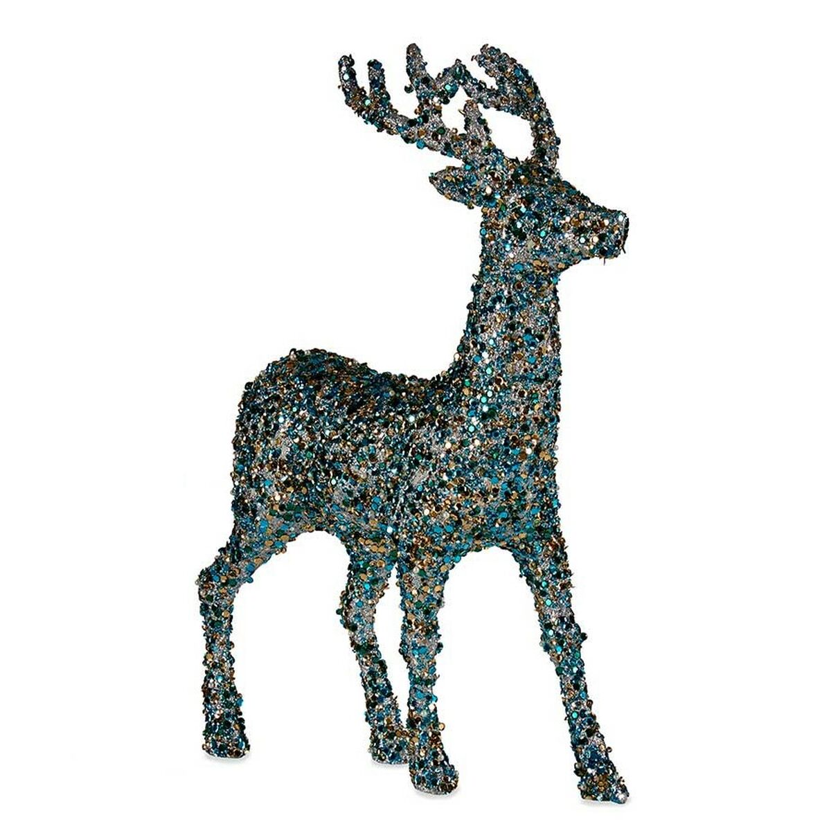 Figura Decorativa Rena de Natal Purpurina Azul Dourado Plástico 15 x 45 x 30 cm (8 Unidades)