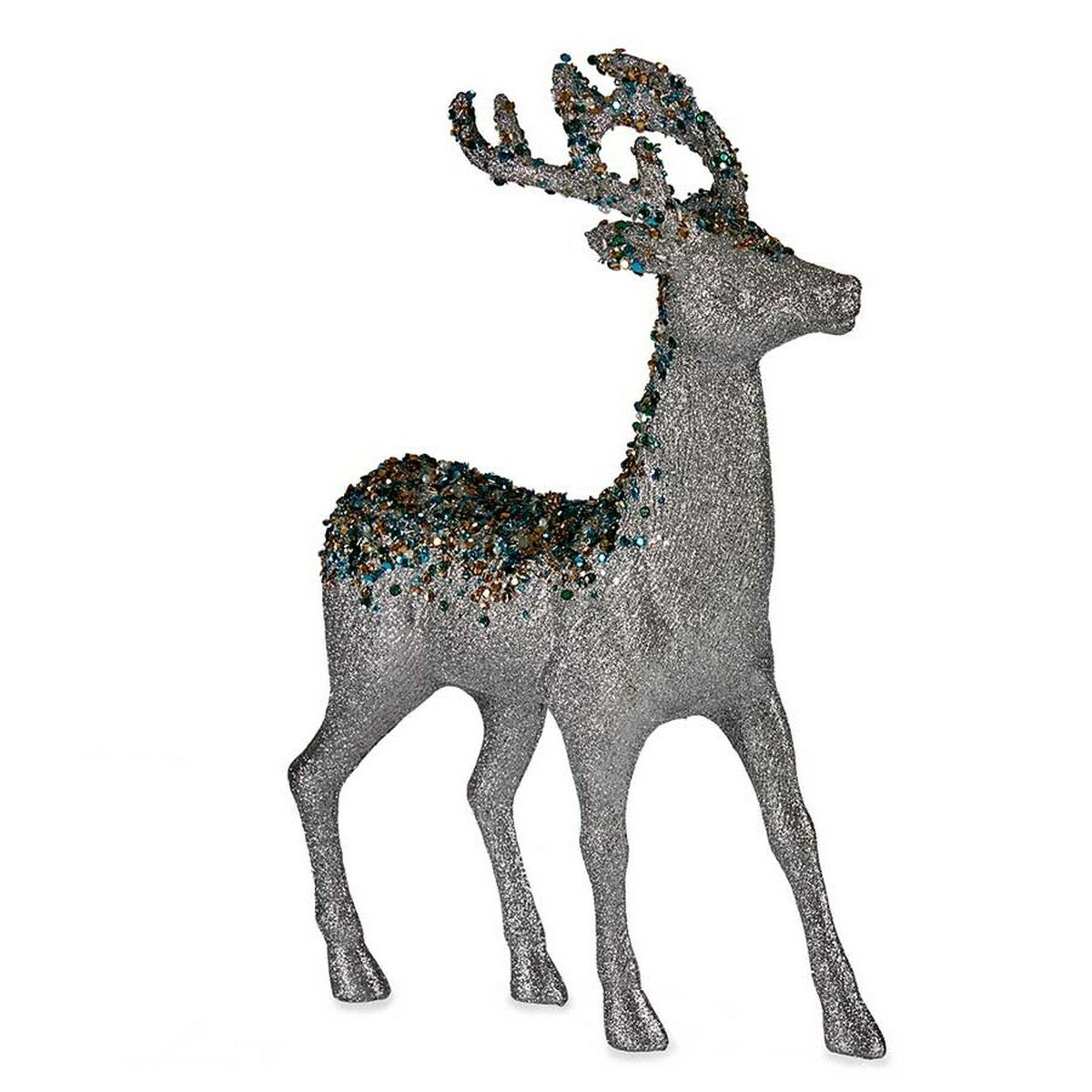 Decorative Christmas Reindeer Figure, Silver, Plastic, 15 x 45 x 30 cm (2 Units)