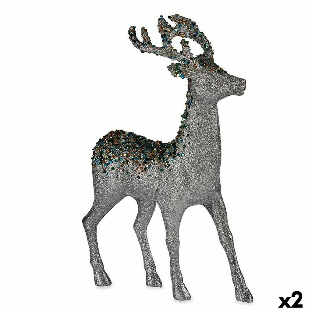Decorative Christmas Reindeer Figure, Silver, Plastic, 15 x 45 x 30 cm (2 Units)