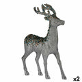 Decorative Christmas Reindeer Figure, Silver, Plastic, 15 x 45 x 30 cm (2 Units)