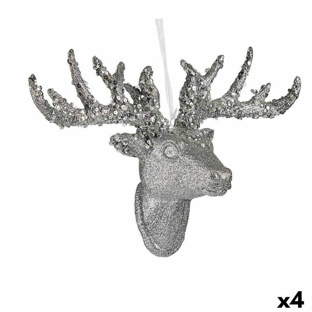 Christmas Ornament Reindeer Necklace Silver Plated 32 cm (4 Units)