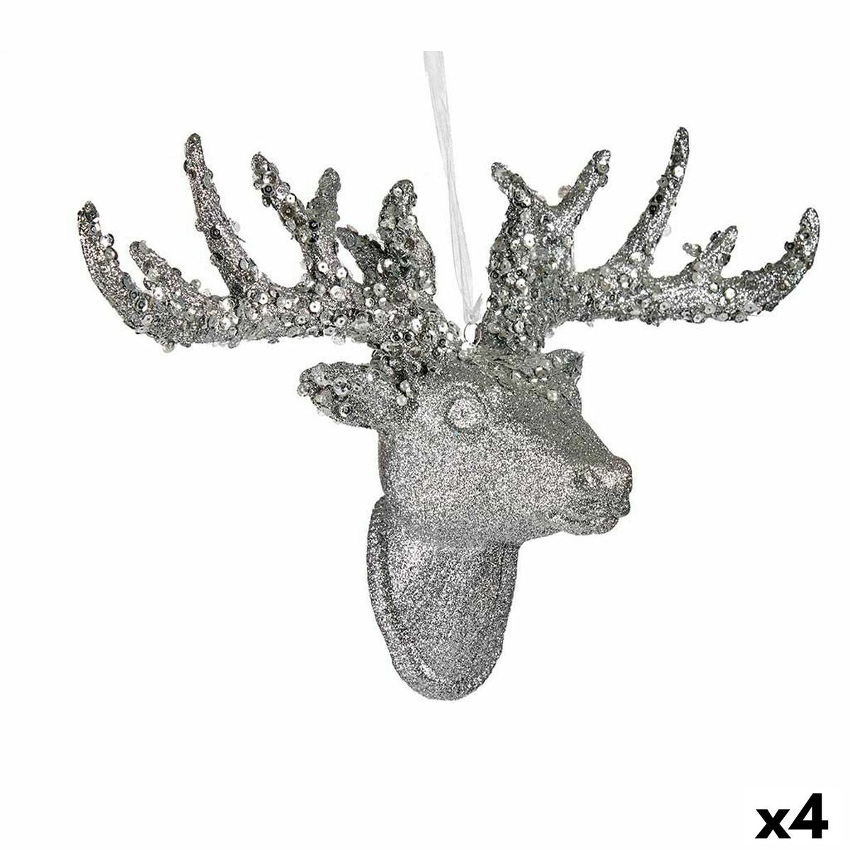 Christmas Ornament Reindeer Necklace Silver Plated 32 cm (4 Units)