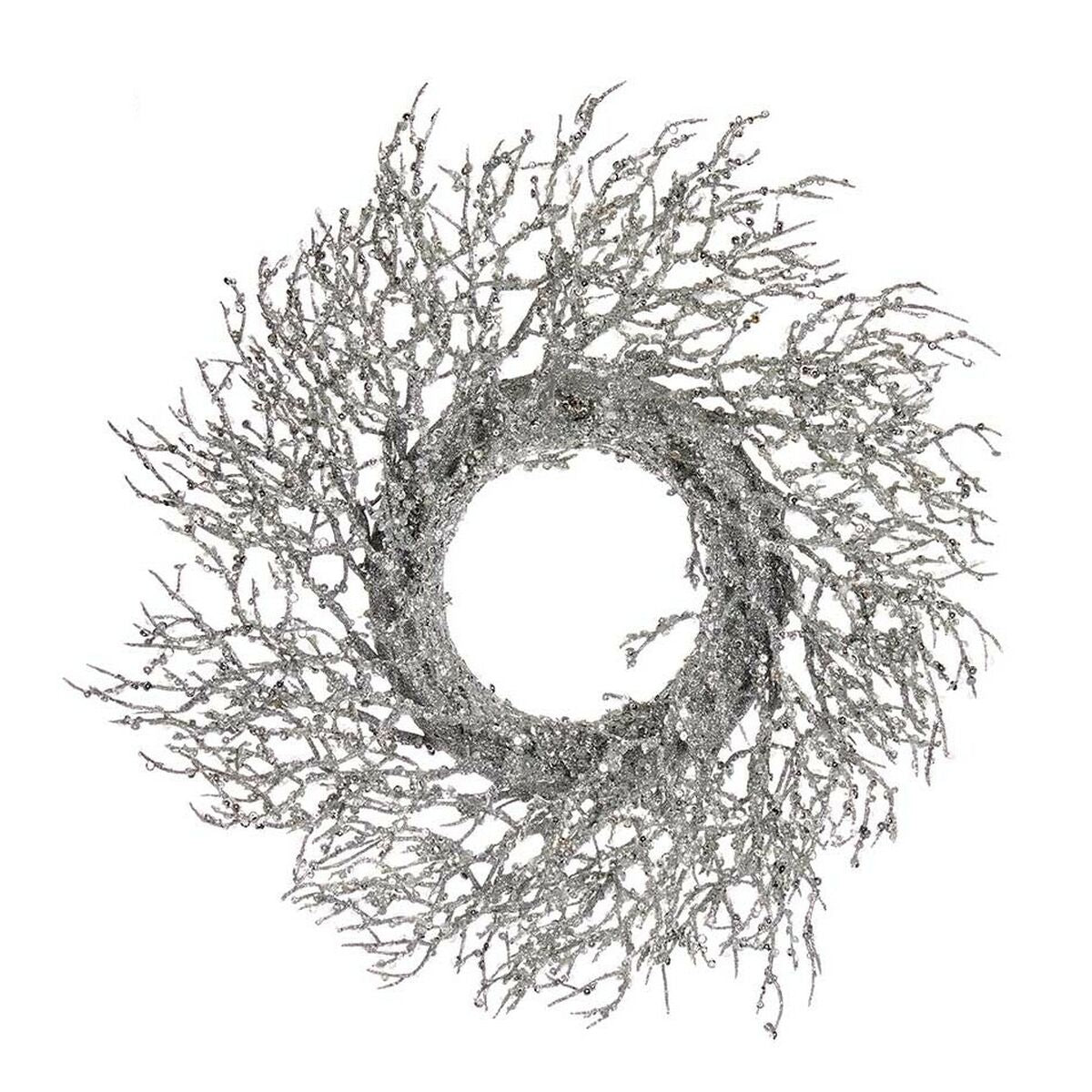 Christmas Wreath with Silver Plastic Branch, 50 x 10 x 50 cm (2 Units)
