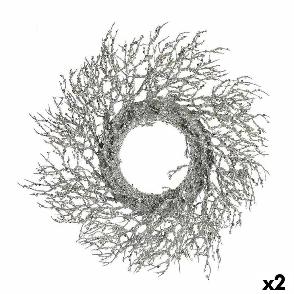 Christmas Wreath with Silver Plastic Branch, 50 x 10 x 50 cm (2 Units)
