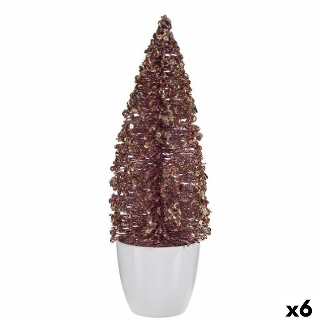 Decorative Christmas Tree Figure, Pink and Gold, Plastic, 9 x 28 x 9 cm (6 Units)