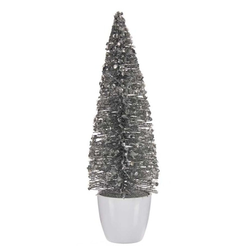 Decorative Christmas Tree Figure, White and Silver, Plastic, 10 x 33 x 10 cm (6 Units)