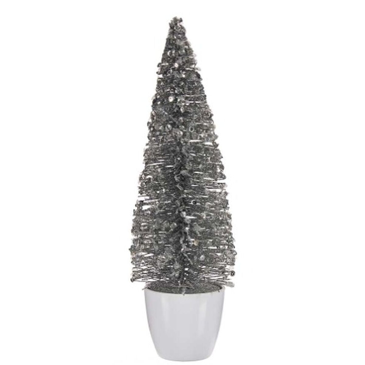 Decorative Christmas Tree Figure, White and Silver, Plastic, 10 x 33 x 10 cm (6 Units)