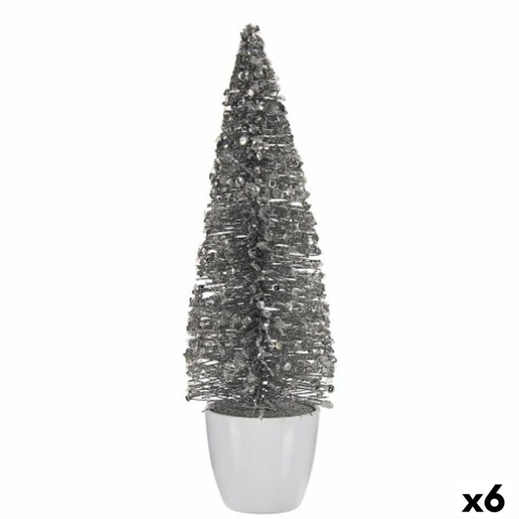 Decorative Christmas Tree Figure, White and Silver, Plastic, 10 x 33 x 10 cm (6 Units)
