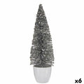 Decorative Christmas Tree Figure, White and Silver, Plastic, 10 x 33 x 10 cm (6 Units)