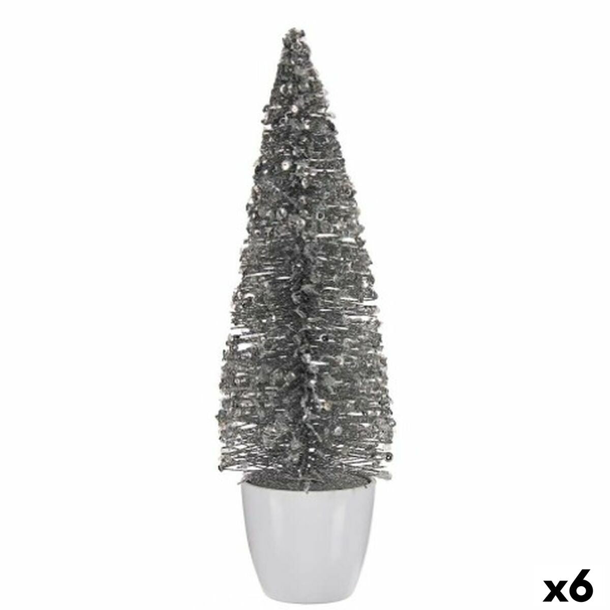 Decorative Christmas Tree Figure, White and Silver, Plastic, 10 x 33 x 10 cm (6 Units)
