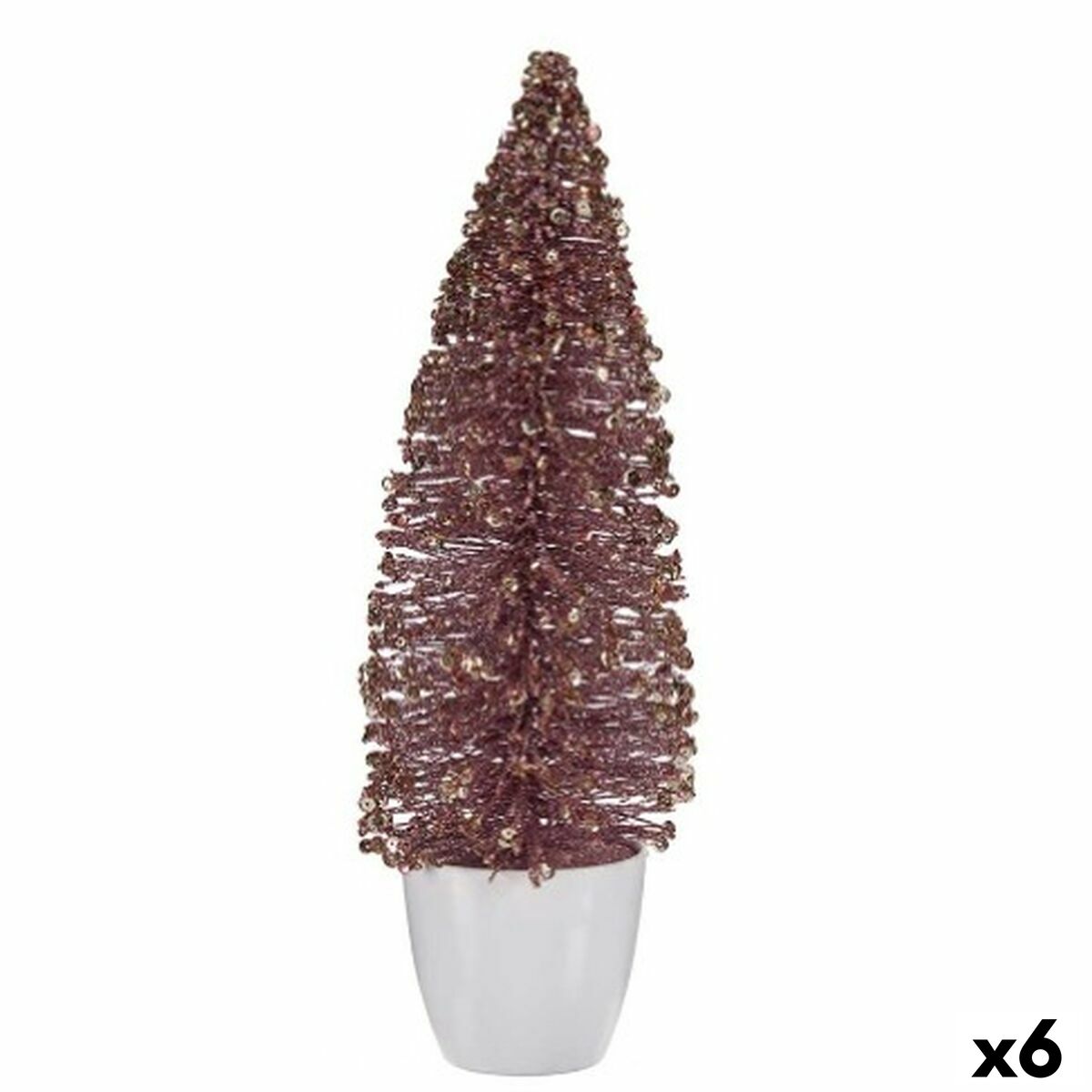 Decorative Christmas Tree Figure, Pink and Gold, 10 x 33 x 10 cm (6 Units)
