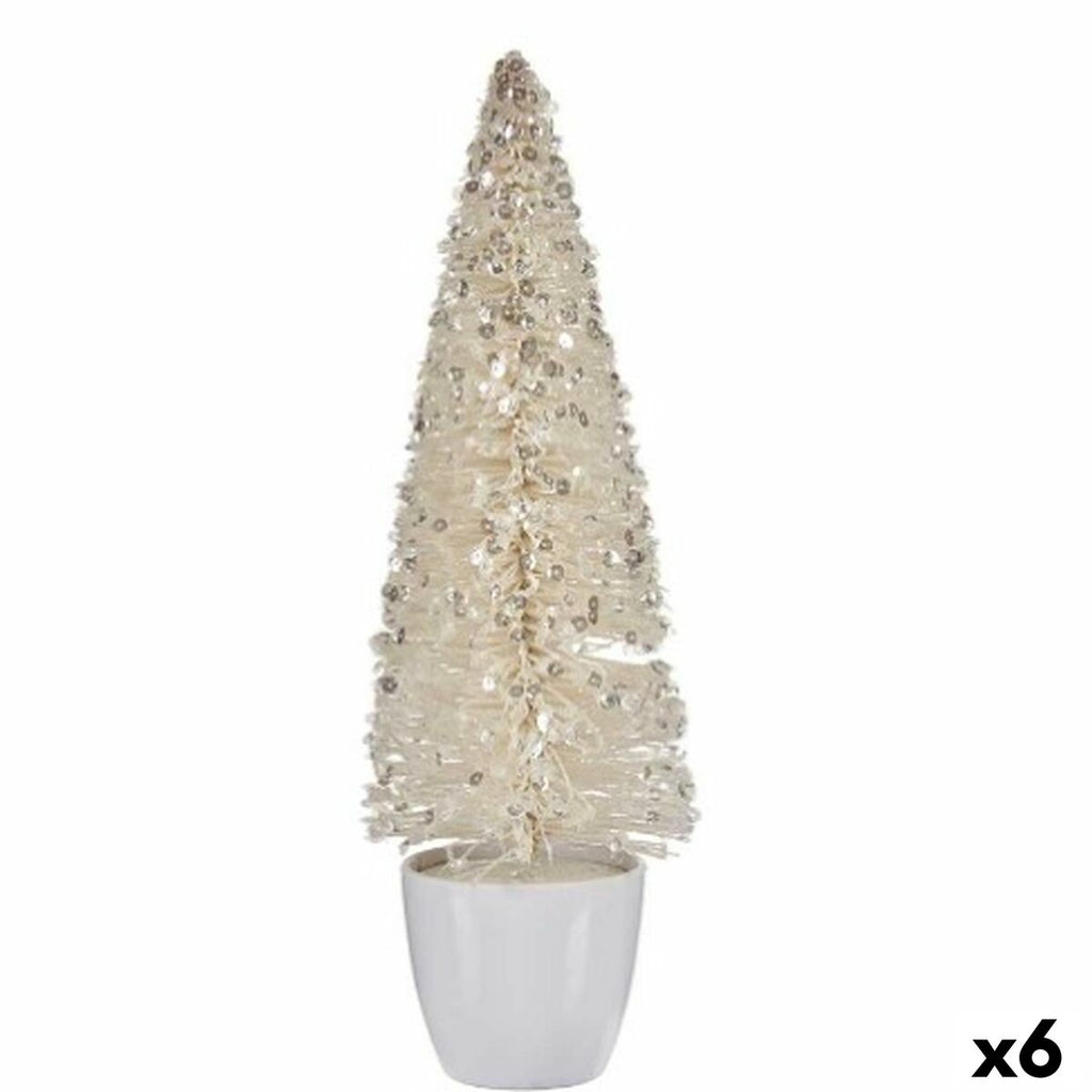 Decorative Christmas Tree Figure, White Plastic, 10 x 33 x 10 cm (6 Units)