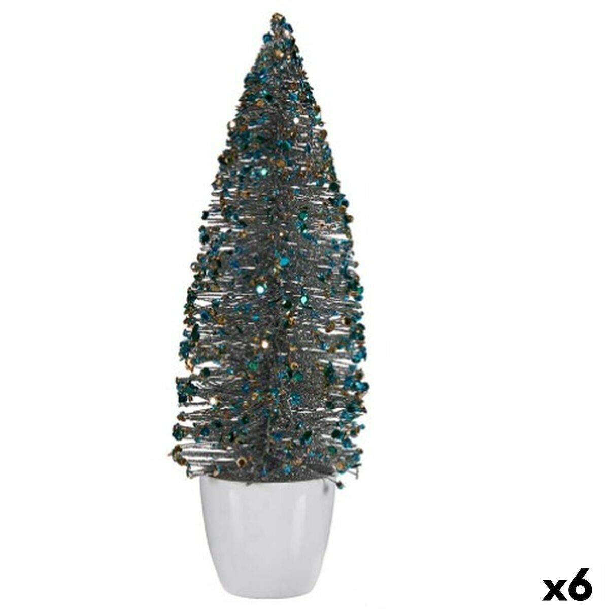 Decorative Christmas Tree Figure, Blue and Gold, Plastic, 10 x 33 x 10 cm (6 Units)