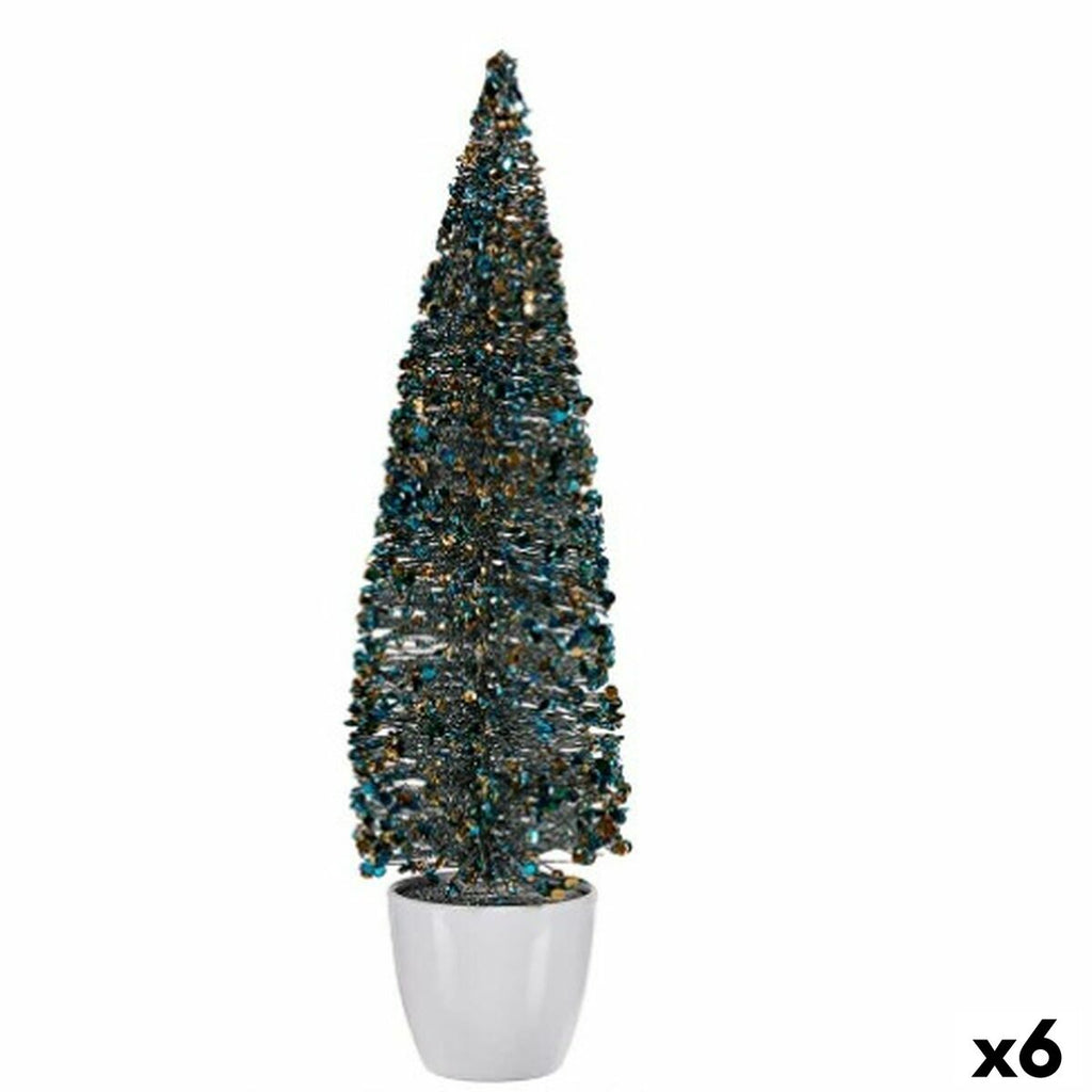 Decorative Christmas Tree Figure, Blue and Gold, Plastic, 10 x 38 x 10 cm (6 Units)