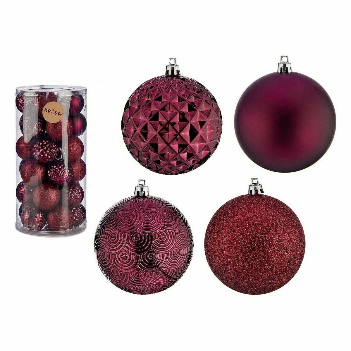 Set of 4 Purple Christmas Balls, 8 cm PVC