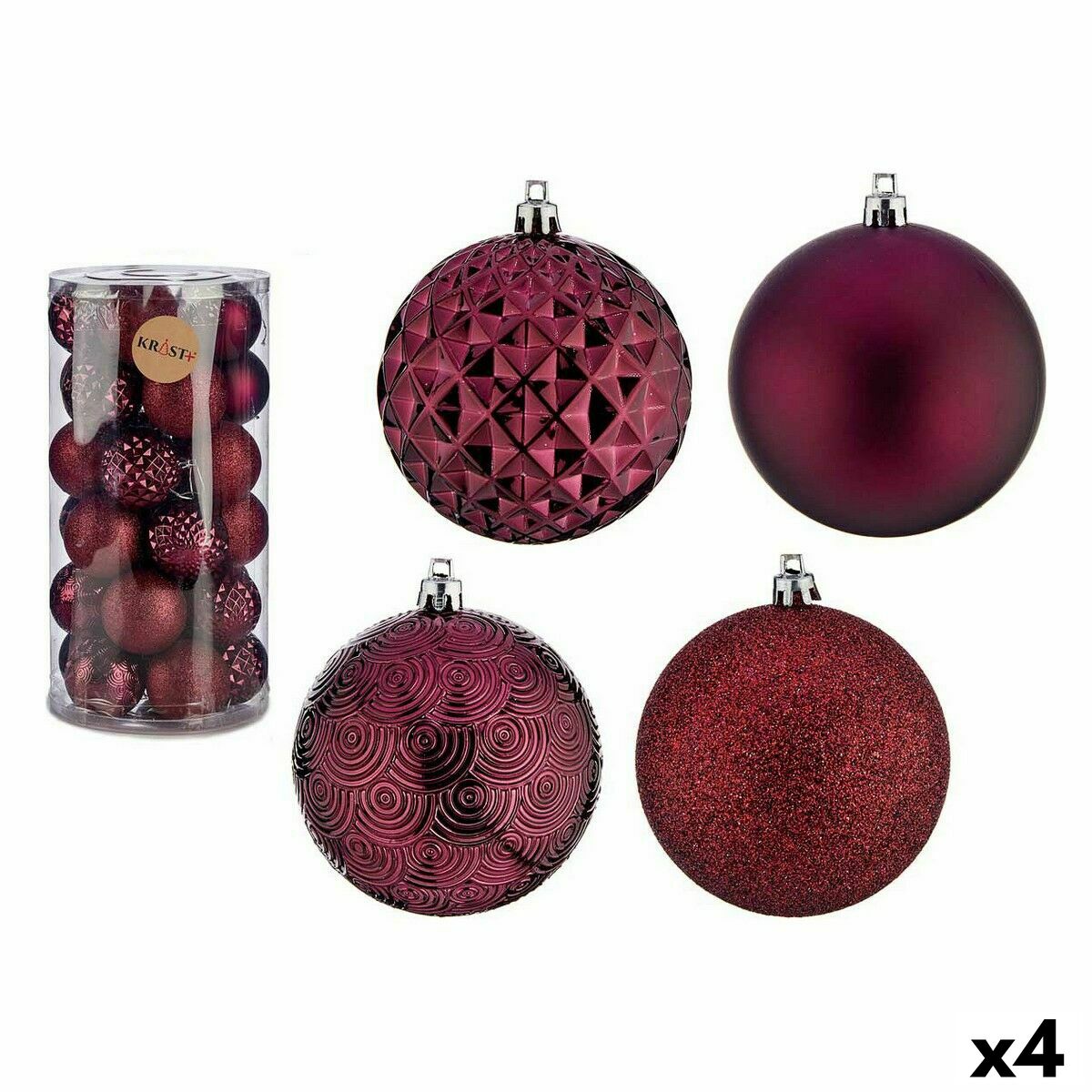 Set of 4 Purple Christmas Balls, 8 cm PVC