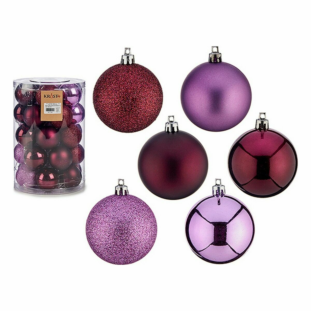 Set of 6 Purple Plastic Christmas Balls, 6 x 7 x 6 cm