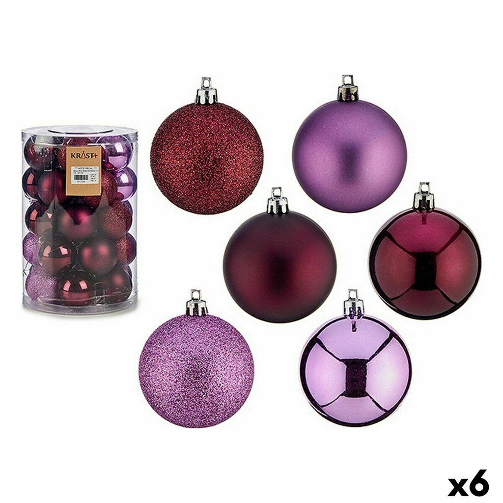 Set of 6 Purple Plastic Christmas Balls, 6 x 7 x 6 cm