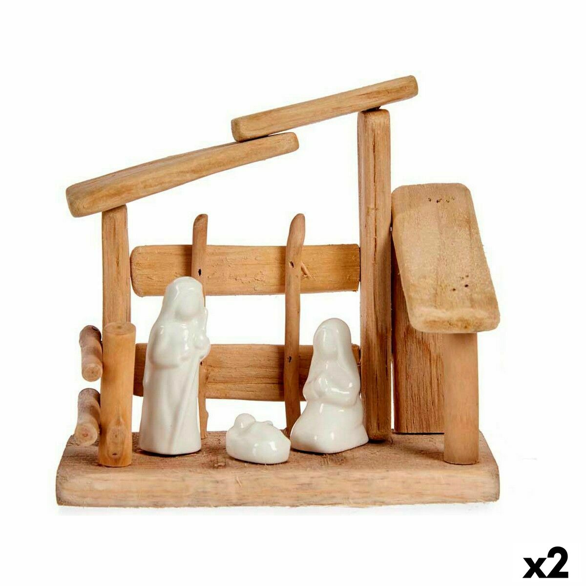 Nativity Scene, Natural White, Wood, Ceramic, 18 x 17 x 8 cm (2 Units)