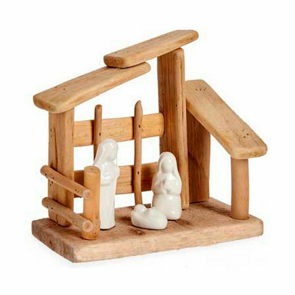 Nativity Scene, Natural White, Wood, Ceramic, 18 x 17 x 8 cm (2 Units)