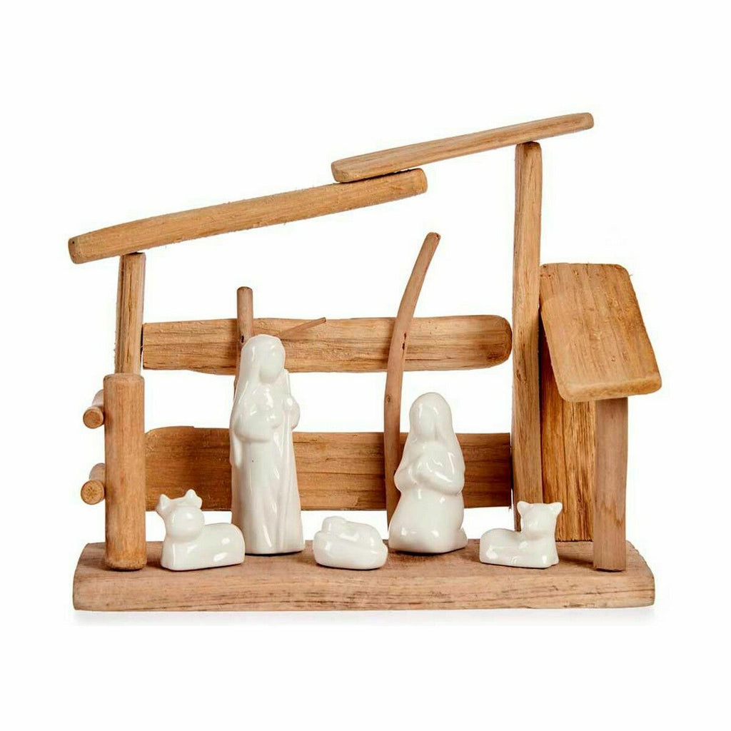 Nativity Scene, Natural White, Wood, Ceramic, 10 x 21 x 25 cm (2 Units)