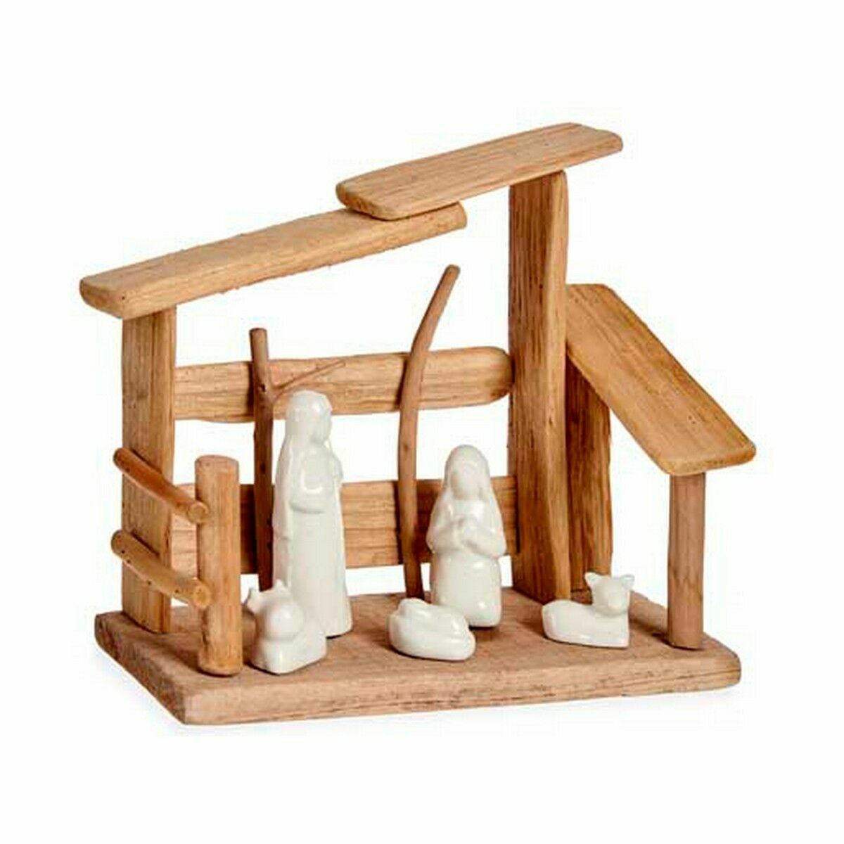 Nativity Scene, Natural White, Wood, Ceramic, 10 x 21 x 25 cm (2 Units)