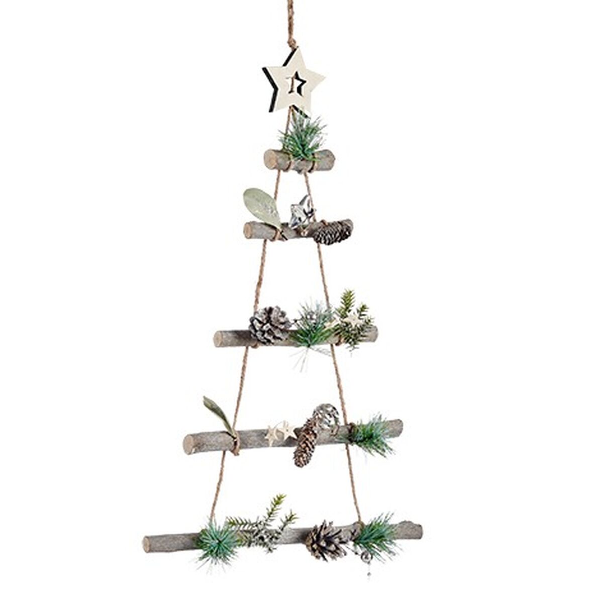Krist+ 95851 Brown Silver Wood Plastic Christmas Tree Ornament 34 x 5 x 65 cm (6 Units)