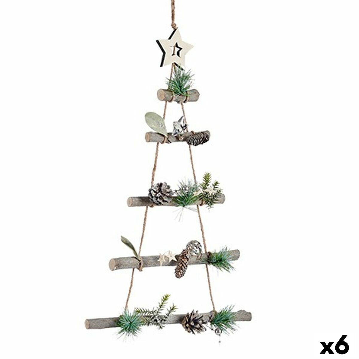 Krist+ 95851 Brown Silver Wood Plastic Christmas Tree Ornament 34 x 5 x 65 cm (6 Units)
