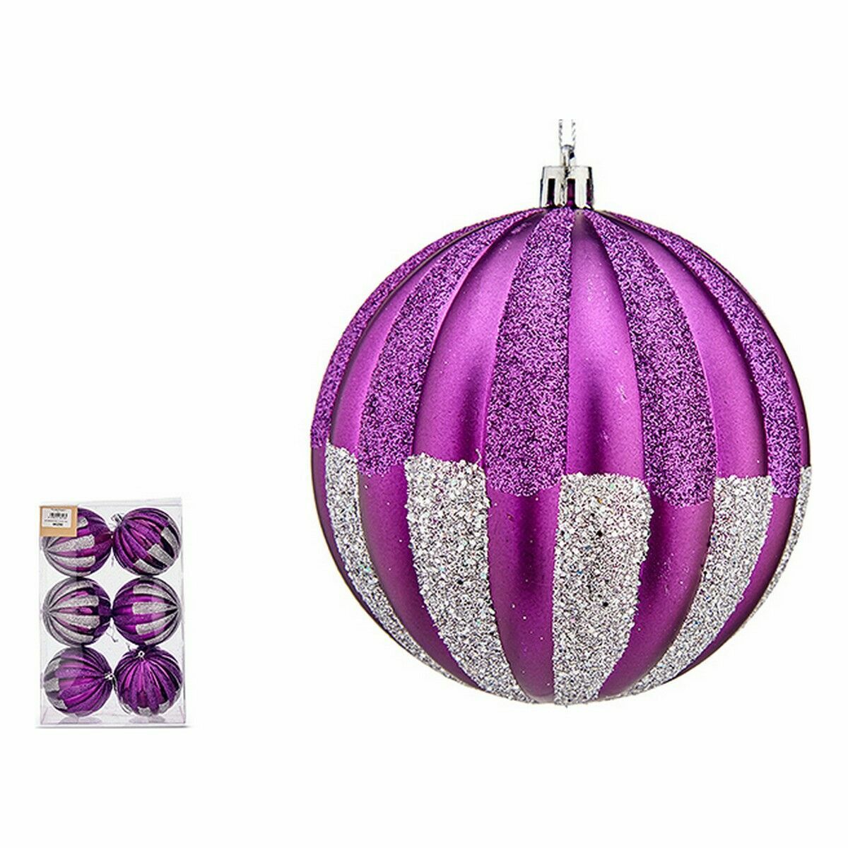 Krist+ 00858 Purple Silver PVC Christmas Ball Set 10 cm (6 Units)