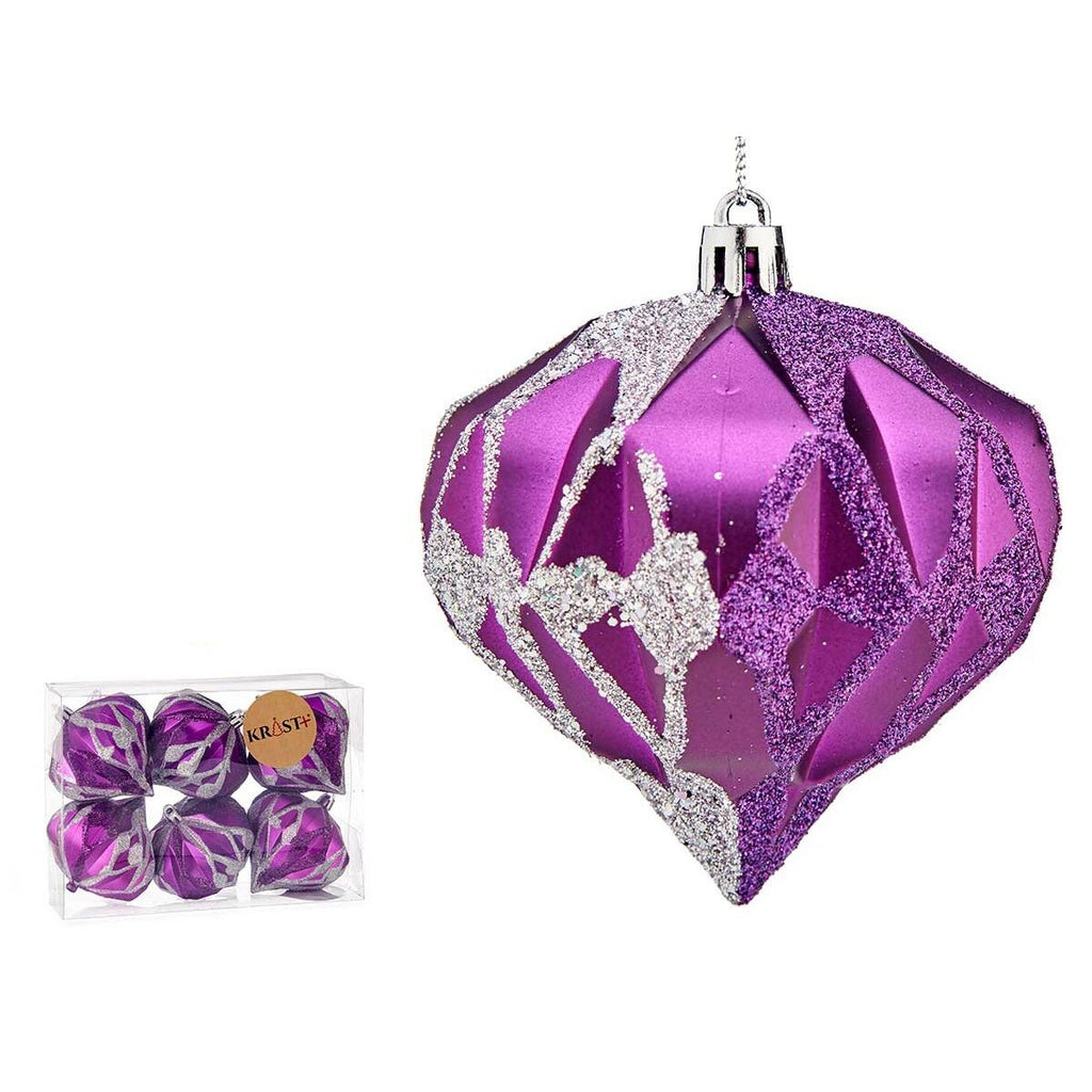 Krist+ 00898 Purple Silver Plastic Diamond Christmas Ball Set (12 Units)