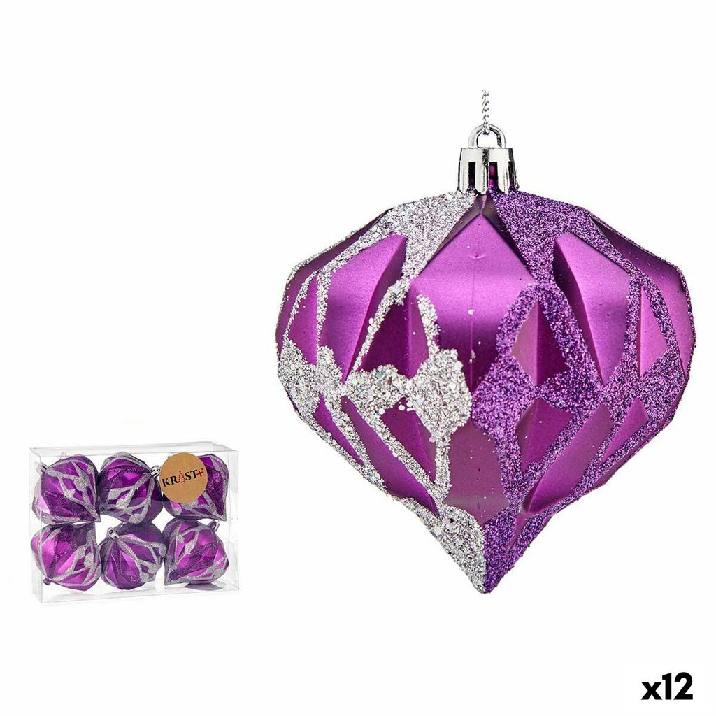 Krist+ 00898 Purple Silver Plastic Diamond Christmas Ball Set (12 Units)