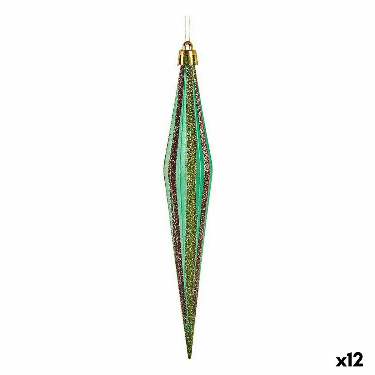 Krist+ 00901 Green Gold Elongated Christmas Decoration Set 3 x 8.5 x 19 cm (12 Units)