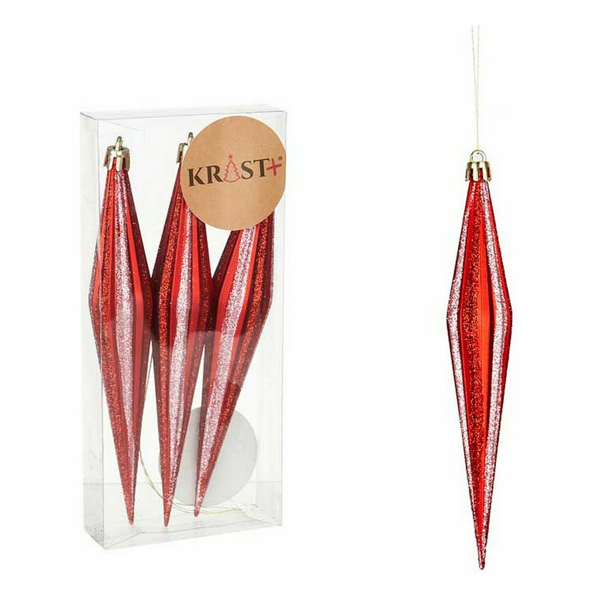 Krist+ 00905 Red PVC Elongated Christmas Decoration Set 8.5 x 3.5 x 19 cm (12 Units)