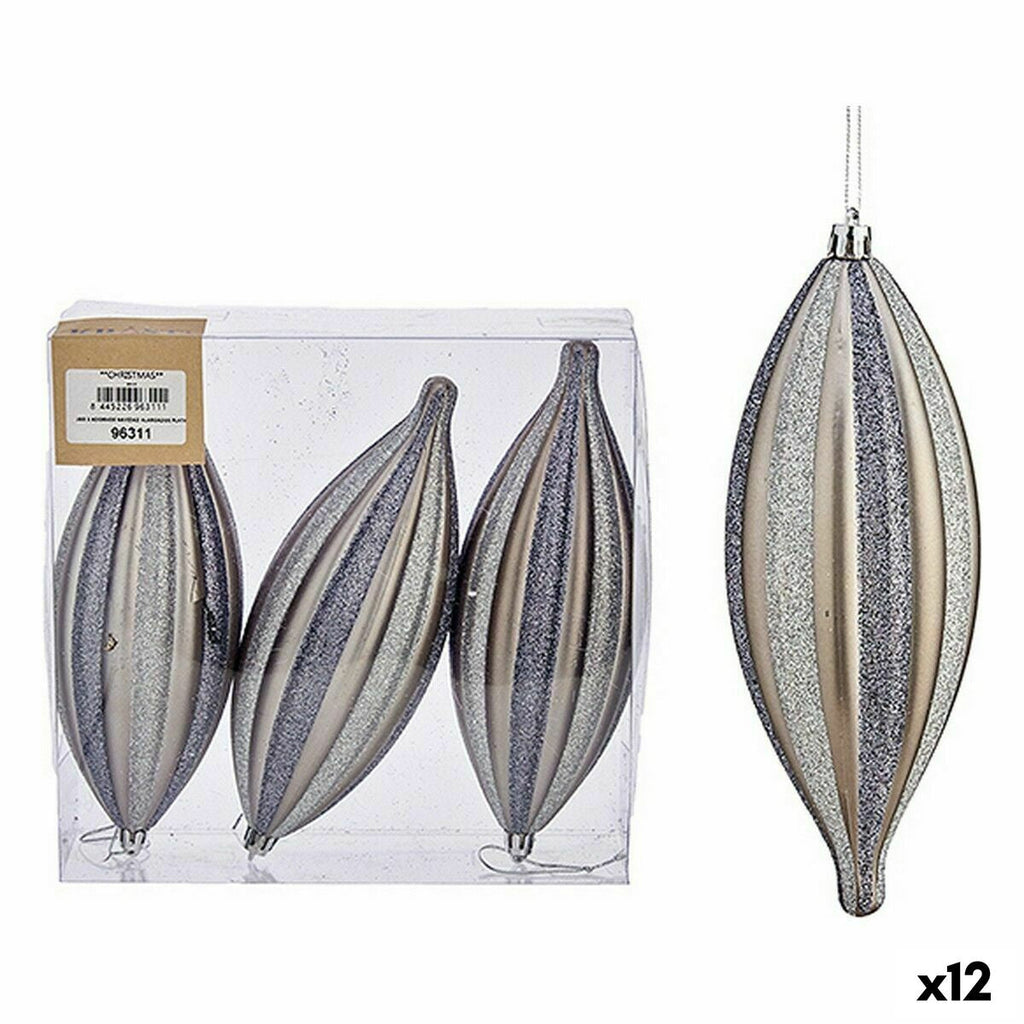 Krist+ 00906 Silver PVC Elongated Christmas Decoration Set 3 x 3 x 18 cm (12 Units)