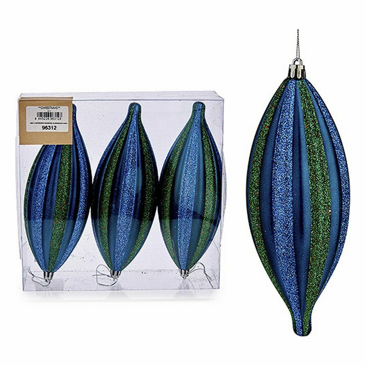Krist+ 00907 Christmas Decoration Set, Blue Green PVC, Elongated, 8.5 x 3.5 x 19 cm (12 Units)