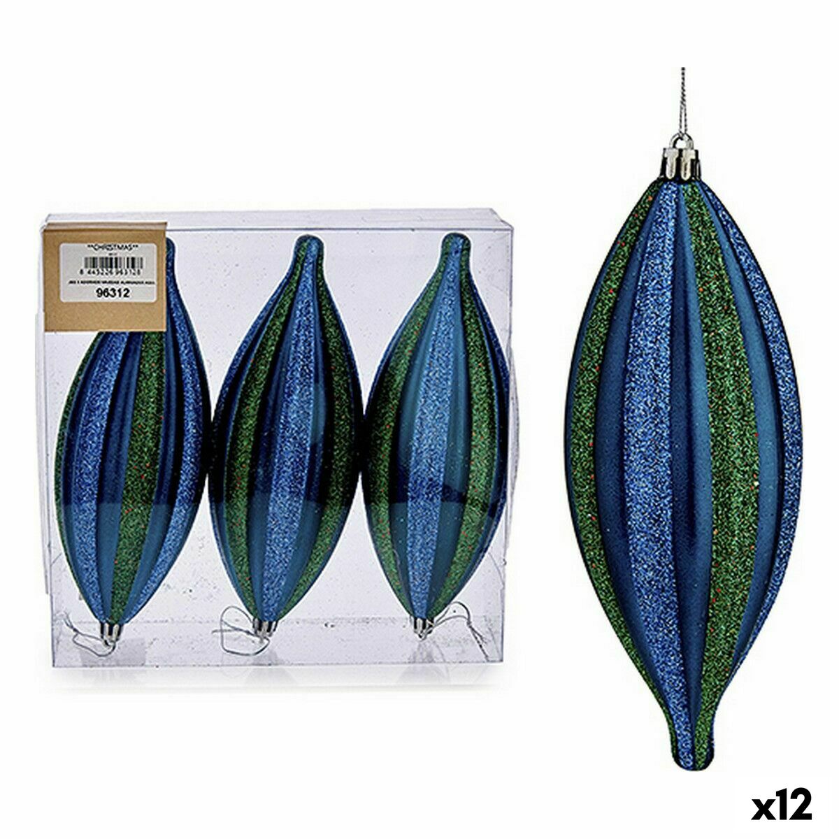 Krist+ 00907 Christmas Decoration Set, Blue Green PVC, Elongated, 8.5 x 3.5 x 19 cm (12 Units)