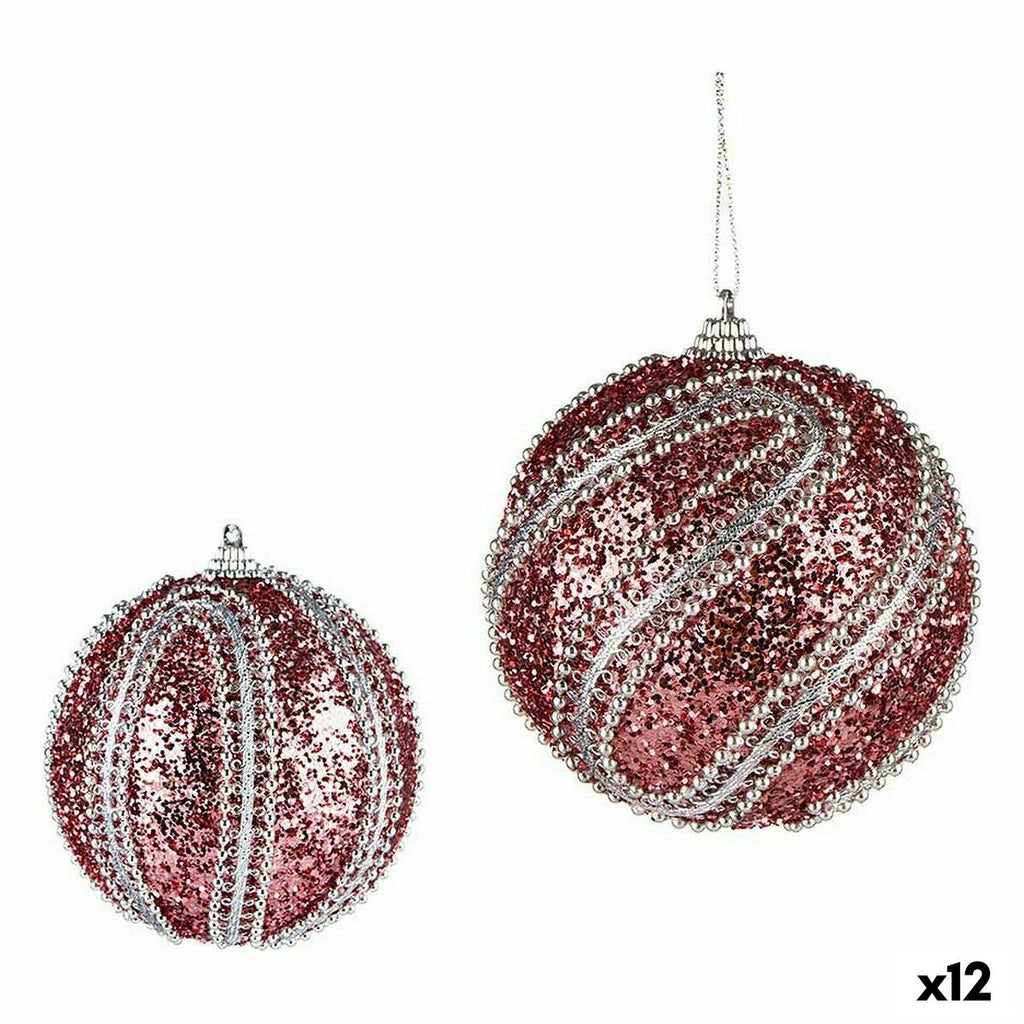 Krist+ 01498 Pink Silver PVC Christmas Ball Set Ø 10 cm with embossed design (12 units)